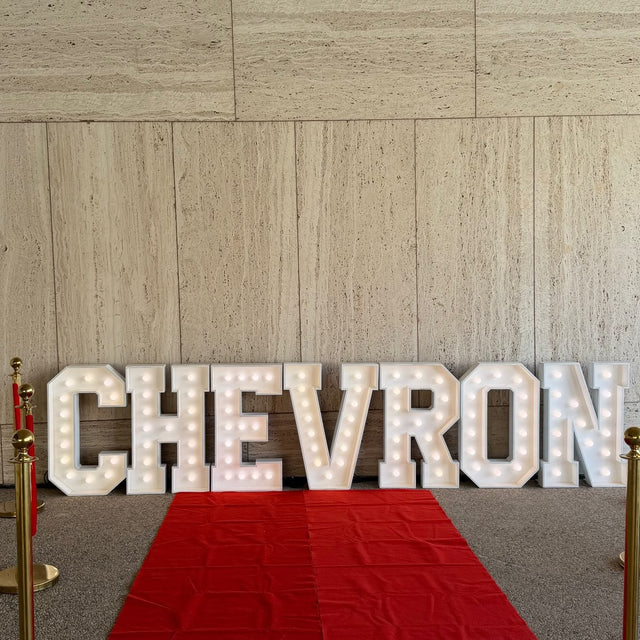 CHEVRON light-up marquee letter rental setup by Meek Designs in Midland-Odessa, TX