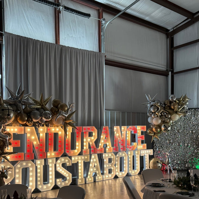 ENDURANCE light-up marquee letter rental setup by Meek Designs in Midland-Odessa, TX