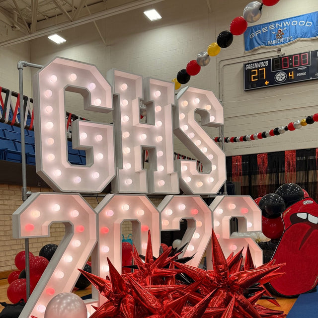 GHS 2026 light-up marquee letter rental setup by Meek Designs in Midland-Odessa, TX