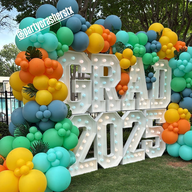GRAD 2025 light-up marquee letter rental setup by Meek Designs in Midland-Odessa, TX