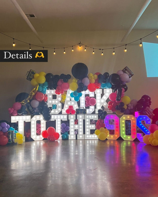 BACK TO THE 90S light-up marquee letter rental setup by Meek Designs in Midland-Odessa, TX