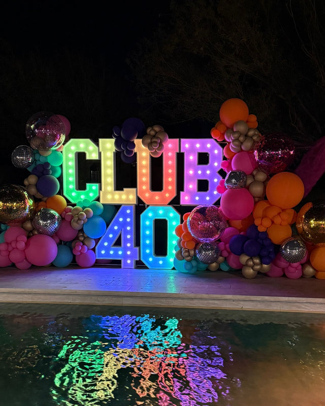 CLUB 40 light-up marquee letter rental setup by Meek Designs in Midland-Odessa, TX