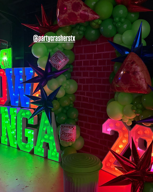 COWABUNGA light-up marquee letter rental setup by Meek Designs in Midland-Odessa, TX