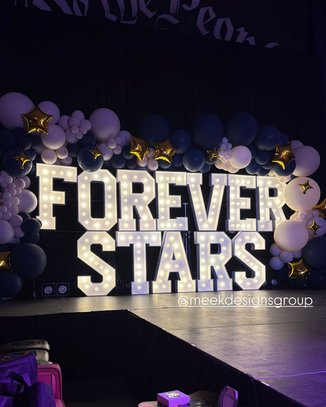 FOREVER STARS light-up marquee letter rental setup by Meek Designs in Midland-Odessa, TX