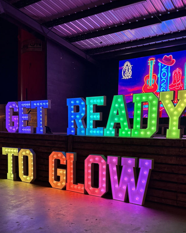 GET READY TO GLOW light-up marquee letter rental setup by Meek Designs in Midland-Odessa, TX