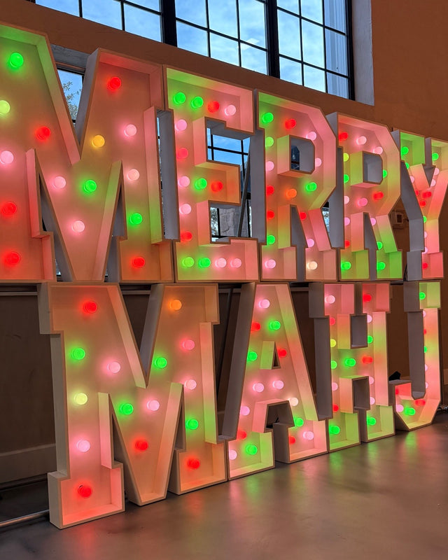MERRY MAHJ light-up marquee letter rental setup by Meek Designs in Midland-Odessa, TX