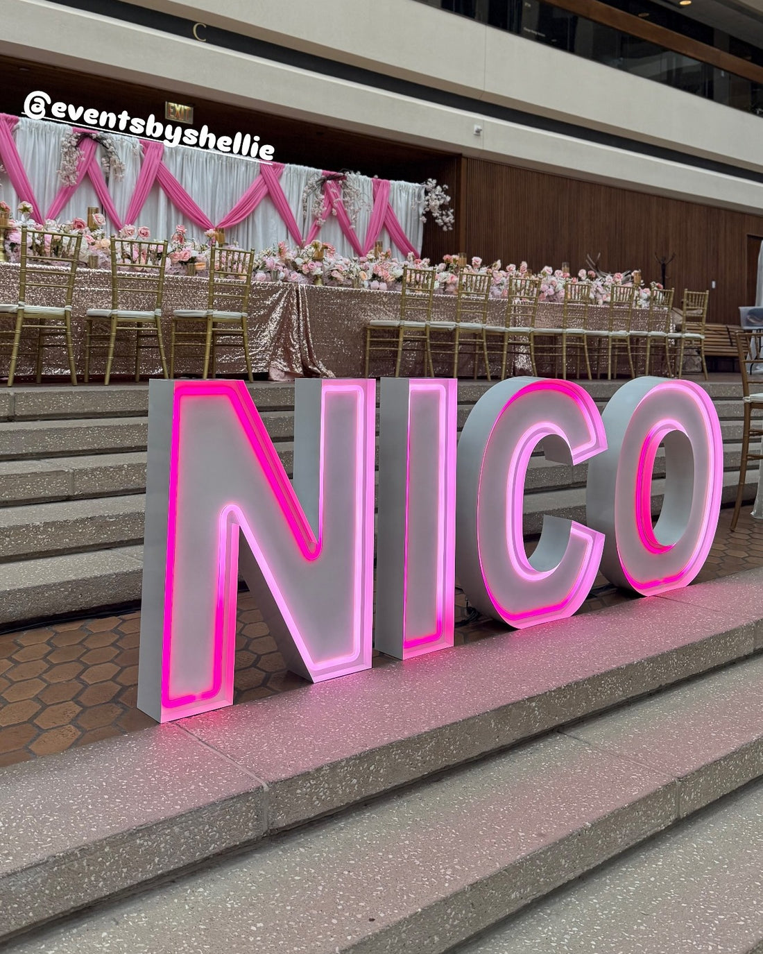 NICO light-up marquee letter rental setup by Meek Designs in Midland-Odessa, TX