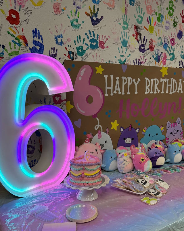 6 light-up neon marquee letter rental setup by Meek Designs in Midland-Odessa, TX