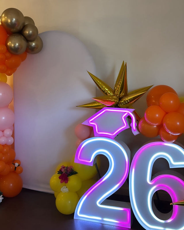 26 light-up neon marquee letter rental setup by Meek Designs in Midland-Odessa, TX